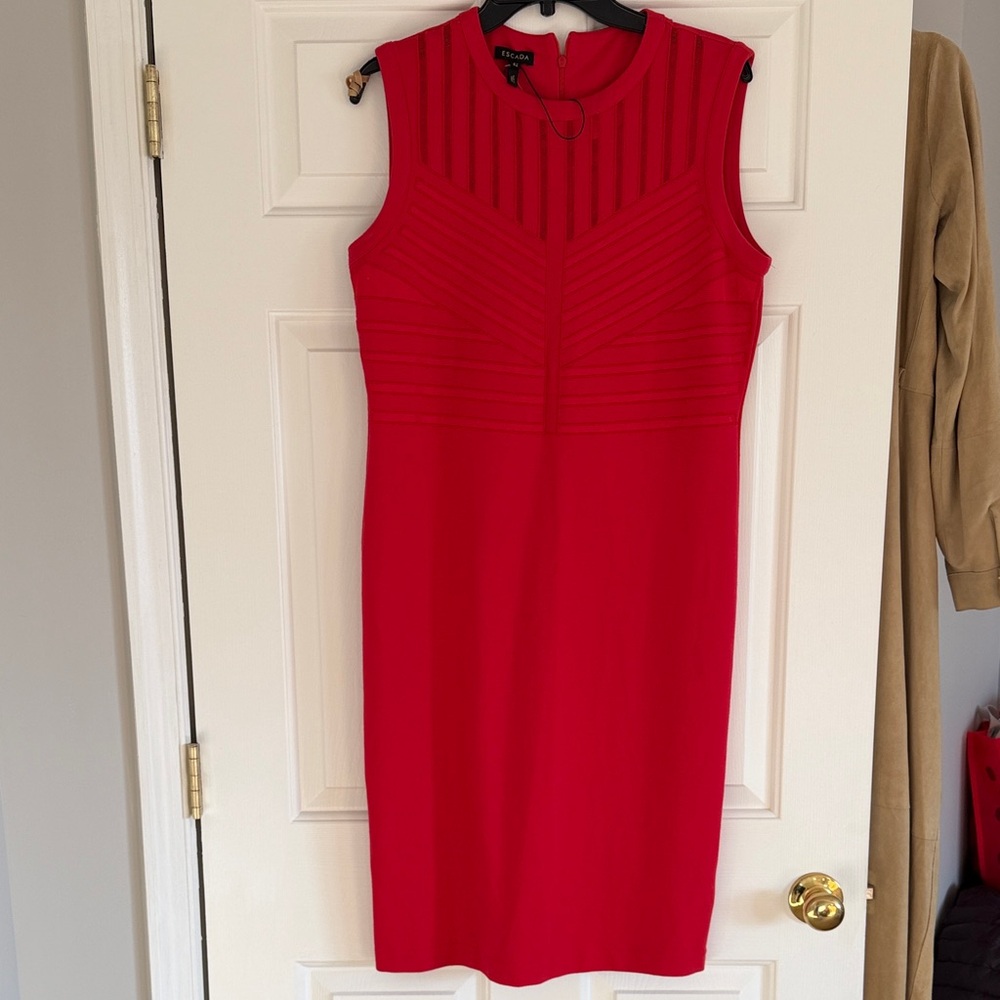 Escada Vibrant Red Midi Dress 42 nwot